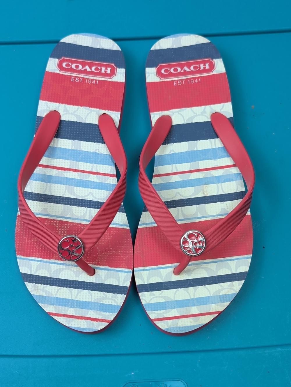 Coach Women's Stripe Flip Flops Size 7/8